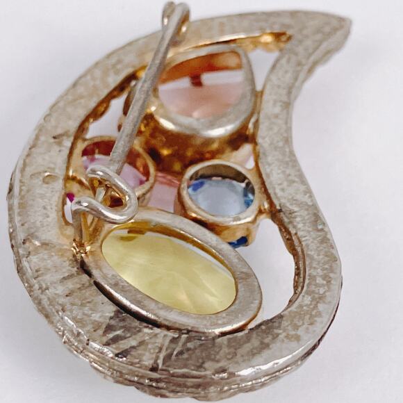 VTG 40s 50s Mid Century Lucite Paisley Brooch Gold Tone Multicolor Pin Sparkly - Picture 9 of 10